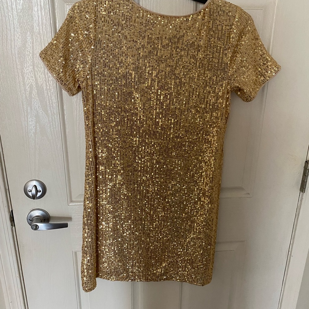 Gold Sequin Short Sleeve Dress - Picture 2 of 3